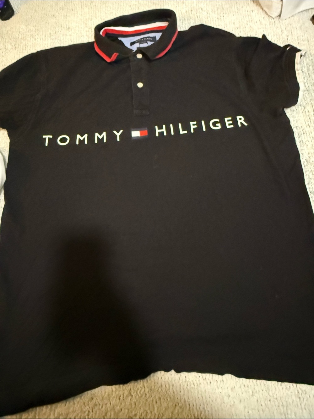 Tommy Hilfiger Black Polo with Red & White Trim